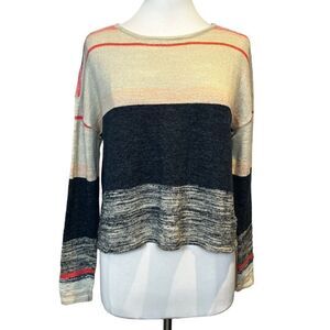 ANTHROPOLOGIE Moth Lightweight Slub Knit Linen Blend Boho Stripe Sweater